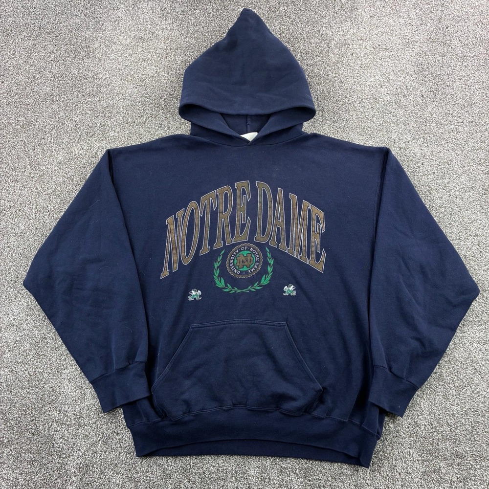 Vintage Notre Dame Fighting Irish‎ Hoodie Mens XL Navy Blue 90s Sweatshirt